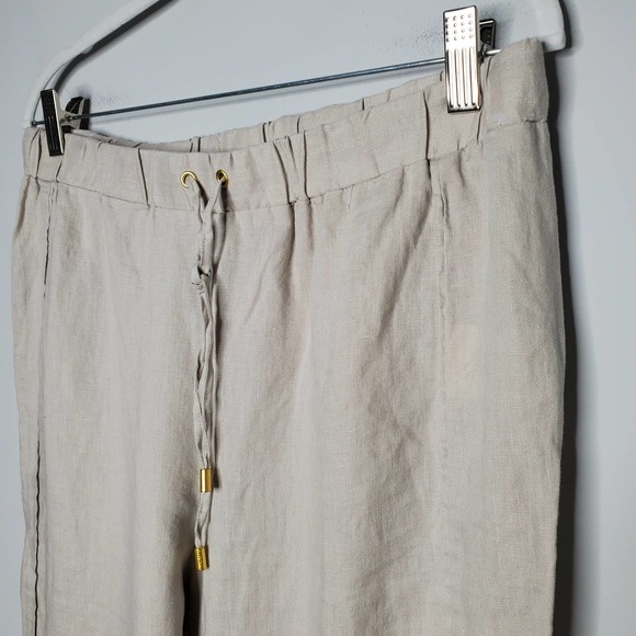 ELLEN TRACY Cream 100% Linen Drawstring Jogger Pants Sz Medium M - Picture 4 of 7